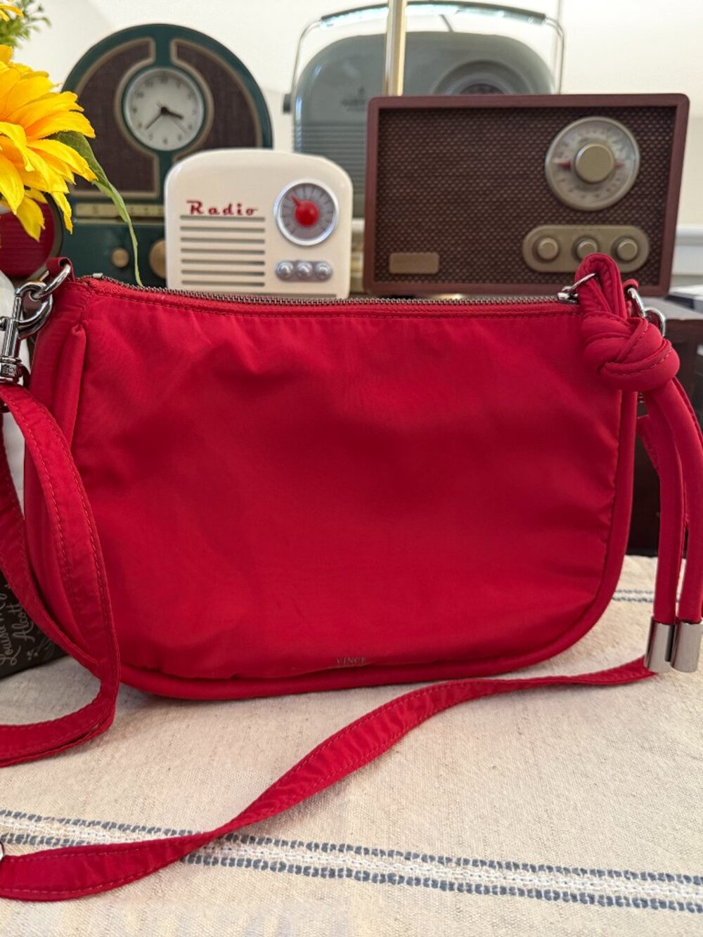 Vince Camuto Red Nylon Crossbody Bag Silver Hardware Tassel